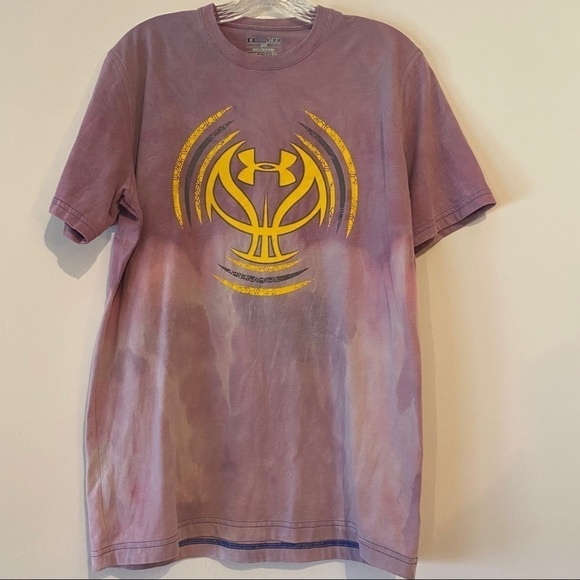 UPCYCLED Bleach Dyed Under Armour Tshirt Pink - Picture 1 of 8